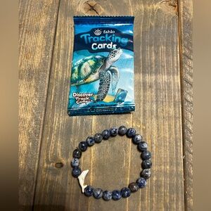 Blue Beaded Bracelet with Dolphin Tracking Cards NWT